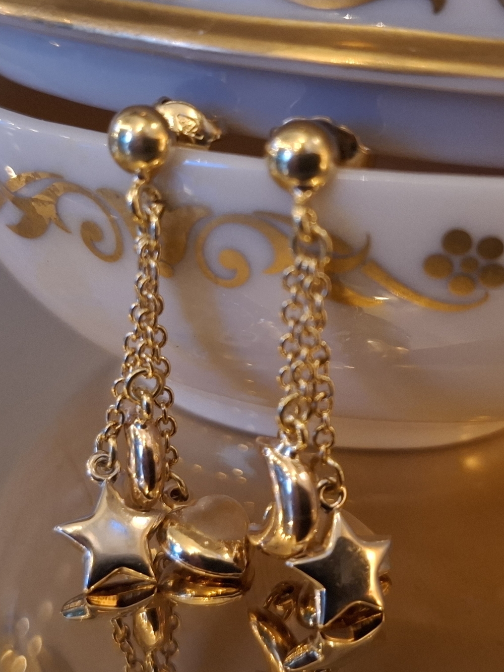 Heart Gold Moon & Stars Dangle Earrings - Women's Jewelry
